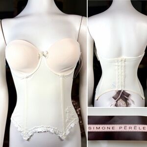Simone Perele Cream “Fidji” Convertible Stretch Corset Bustier, Szs 32C & 32-36D